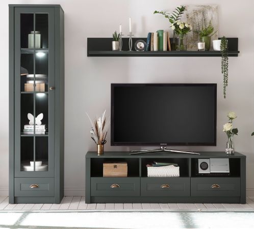 Wohnwand Forres in gr�n Landhaus Wohnkombination 3-teilig 230 x 198 cm