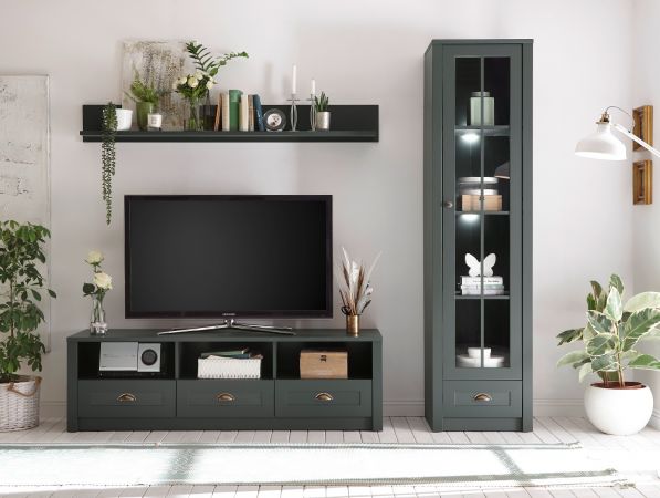 Wohnwand Forres in gr�n Landhaus Wohnkombination 3-teilig 230 x 198 cm