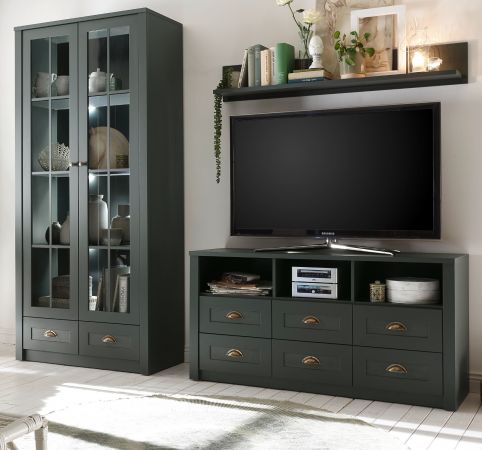 Wohnwand Forres in gr�n Landhaus Wohnkombination 3-teilig 240 x 198 cm