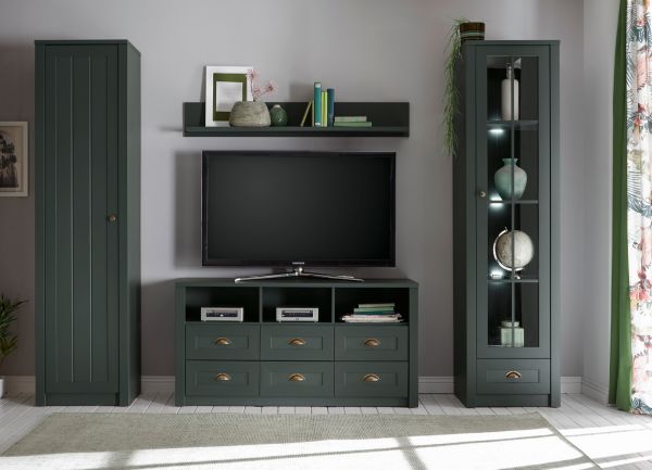 Wohnwand Forres in gr�n Landhaus Wohnkombination 4-teilig 270 x 198 cm