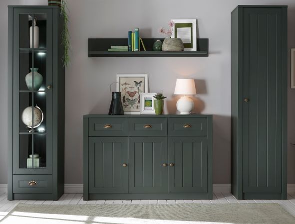 Wohnwand Forres in mattem Gr�n Landhaus Wohnkombination 4-teilig 270 x 198 cm
