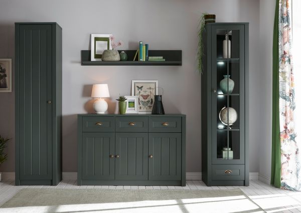 Wohnwand Forres in mattem Gr�n Landhaus Wohnkombination 4-teilig 270 x 198 cm