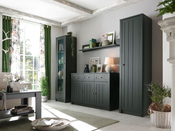 Wohnwand Forres in mattem Gr�n Landhaus Wohnkombination 4-teilig 270 x 198 cm