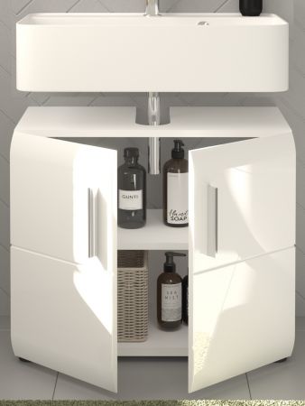 Waschbeckenunterschrank Hunter in wei� Hochglanz Badezimmer Unterschrank 60 x 54 cm