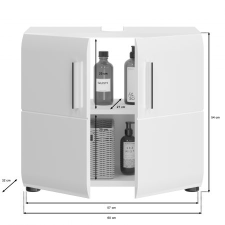 Waschbeckenunterschrank Hunter in wei� Hochglanz Badezimmer Unterschrank 60 x 54 cm