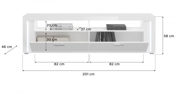 TV-Lowboard Sunroof in wei� Hochglanz TV-Unterteil inklusive Beleuchtung 201 x 58 cm, Soft-Close