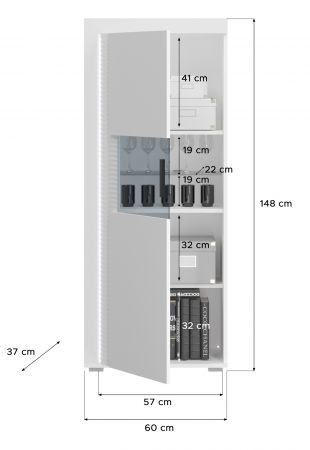 Vitrine Sunroof in wei� Hochglanz Vitrinenschrank inklusive Beleuchtung 60 x 148 cm, Soft-Close