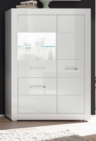 Vitrine Carrara in wei� Hochglanz Wohn- und Esszimmer Vitrinenschrank halbhoch 100 x 142 cm