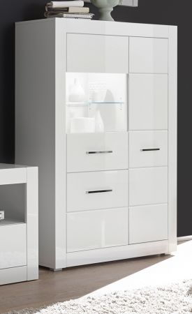 Vitrine Carrara in wei� Hochglanz Wohn- und Esszimmer Vitrinenschrank halbhoch 100 x 142 cm