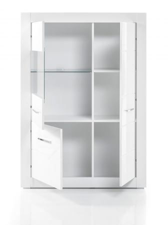 Vitrine Carrara in wei� Hochglanz Wohn- und Esszimmer Vitrinenschrank halbhoch 100 x 142 cm