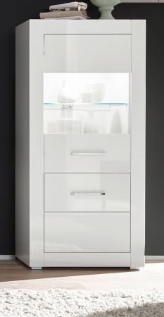 Vitrine Carrara in wei� Hochglanz Wohn- und Esszimmer Vitrinenschrank halbhoch 65 x 142 cm