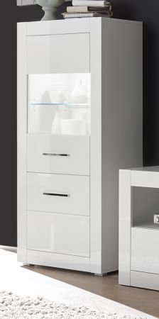 Vitrine Carrara in wei� Hochglanz Wohn- und Esszimmer Vitrinenschrank halbhoch 65 x 142 cm