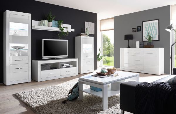 Highboard Carrara in wei� Hochglanz Wohn- und Esszimmer Schrank 100 x 142 cm
