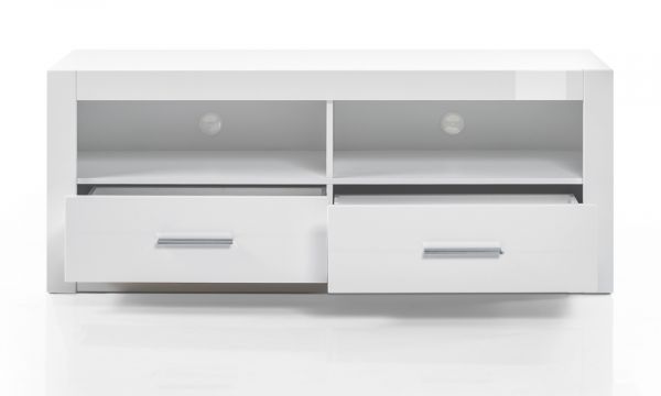 TV-Lowboard Carrara in wei� Hochglanz TV Unterteil in Komforth�he auf Rollen 150 x 61 cm