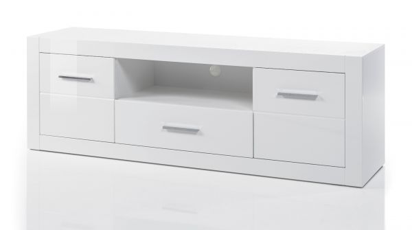 TV-Lowboard Carrara in wei� Hochglanz, TV Unterteil 180 cm mit Komforth�he, auf Rollen