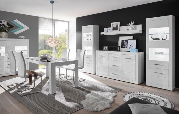 Wohnwand Carrara in wei� Hochglanz Wohnkombination 4-teilig 335 x 198 cm