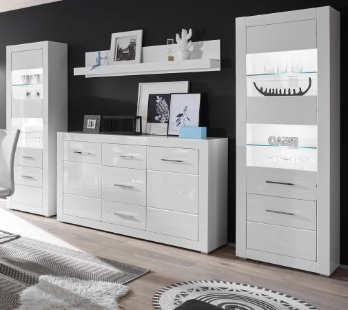 Wohnwand Carrara in wei� Hochglanz Wohnkombination 4-teilig 314 x 198 cm