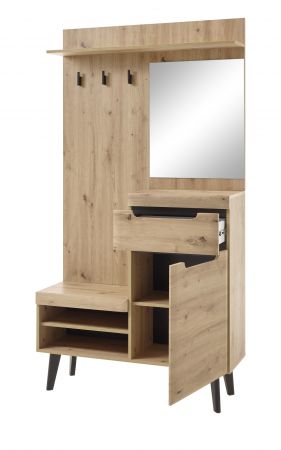 Garderobe Set 3-teilig Ronson in Artisan Eiche und schwarz Garderobenkombination skandinavisch 232 x 200 cm