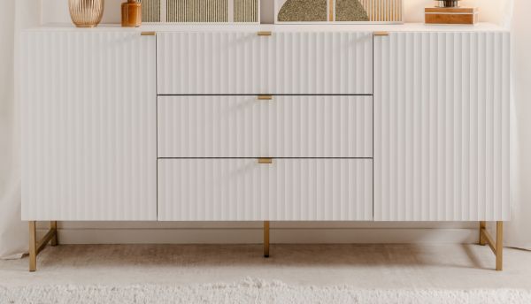 Sideboard Hawick in wei� matt mit 3D-Wellenstruktur Wohn- und Esszimmer Kommode 179 x 90 cm