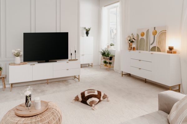 Sideboard Hawick in wei� matt mit 3D-Wellenstruktur Wohn- und Esszimmer Kommode 179 x 90 cm