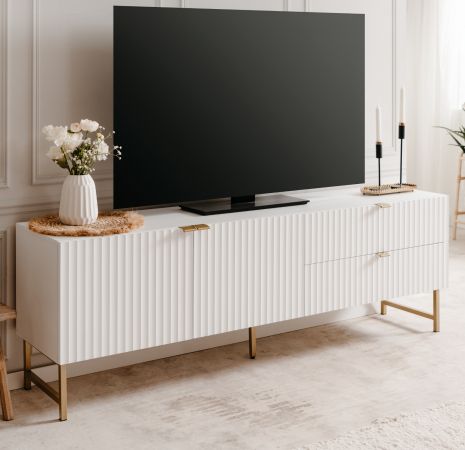 TV-Lowboard Hawick in wei� matt mit 3D-Wellenstruktur TV Unterteil in Komforth�he 179 x 61 cm