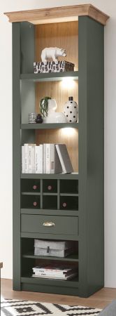 Regal Norwich in gr�n und Wotan Eiche Landhaus Regalschrank mit Weinregal 68 x 207 cm