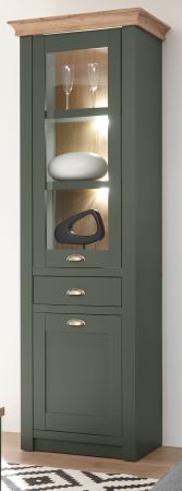 Vitrine Norwich in gr�n und Wotan Eiche Landhaus Vitrinenschrank 68 x 207 cm