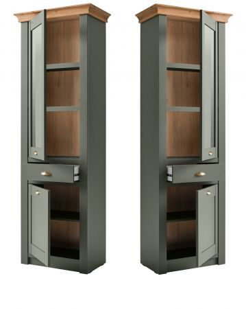 Vitrine Norwich in gr�n und Wotan Eiche Landhaus Vitrinenschrank 68 x 207 cm