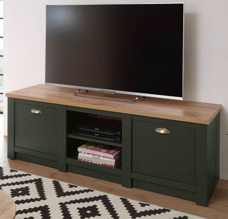 TV-Lowboard Norwich in gr�n und Wotan Eiche Landhaus TV Unterteil 152 x 51 cm