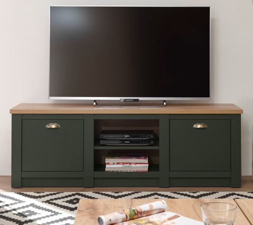 TV-Lowboard Norwich in gr�n und Wotan Eiche Landhaus TV Unterteil 152 x 51 cm