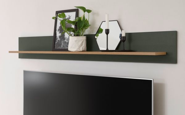 Wandboard Norwich in gr�n und Wotan Eiche Landhaus Wandregal 150 cm