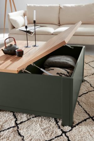 Couchtisch Norwich in gr�n und Wotan Eiche Landhaus Beistelltisch mit Truhe und Ablage 93 x 93 cm quadratisch