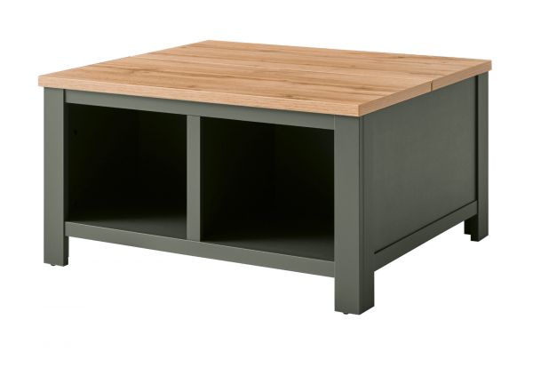 Couchtisch Norwich in gr�n und Wotan Eiche Landhaus Beistelltisch mit Truhe und Ablage 93 x 93 cm quadratisch