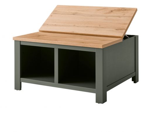 Couchtisch Norwich in gr�n und Wotan Eiche Landhaus Beistelltisch mit Truhe und Ablage 93 x 93 cm quadratisch