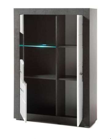 Vitrine Briard in wei� Hochglanz und grau Stone Wohn- und Esszimmer Vitrinenschrank 100 x 142 cm