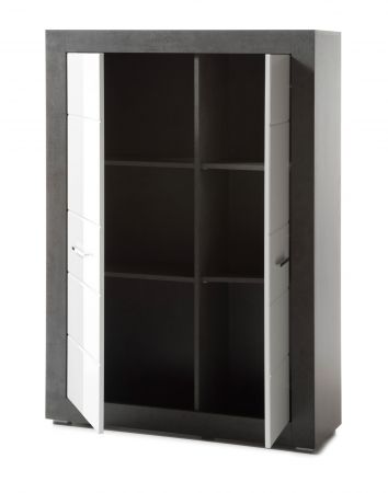Highboard Briard in wei� Hochglanz und grau Stone Wohn- und Esszimmer Kommode 100 x 142 cm