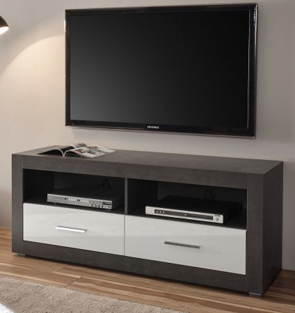 TV-Lowboard Briard in wei� Hochglanz und grau Stone TV Unterteil mit Komforth�he 150 x 61 cm