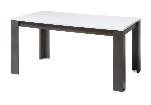 Esstisch Briard in wei� Hochglanz und grau Stone K�chentisch ausziehbar mit Einlegeplatte 158 - 200 x 88 cm