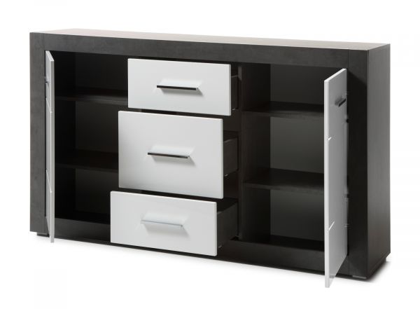 Sideboard Briard in wei� Hochglanz und grau Stone Wohn- und Esszimmer Kommode 164 x 97 cm
