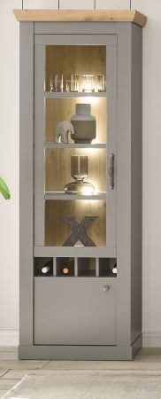Vitrine Rideau in grau und Artisan Eiche Landhaus Vitrinenschrank 71 x 201 cm