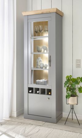 Vitrine Rideau in grau und Artisan Eiche Landhaus Vitrinenschrank 71 x 201 cm