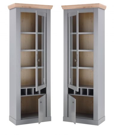 Vitrine Rideau in grau und Artisan Eiche Landhaus Vitrinenschrank 71 x 201 cm