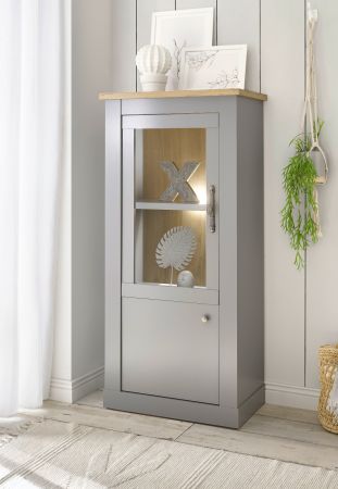 Vitrine Rideau in grau und Artisan Eiche Landhaus Vitrinenschrank 68 x 142 cm