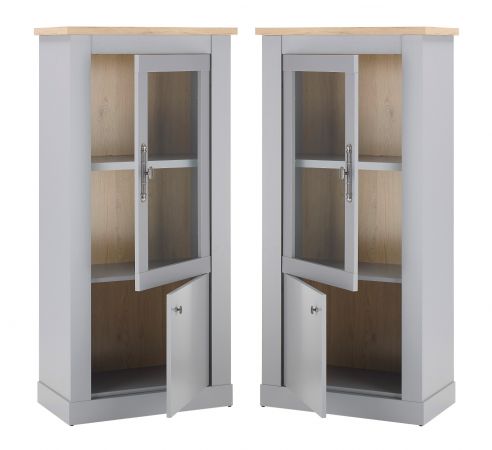 Vitrine Rideau in grau und Artisan Eiche Landhaus Vitrinenschrank 68 x 142 cm