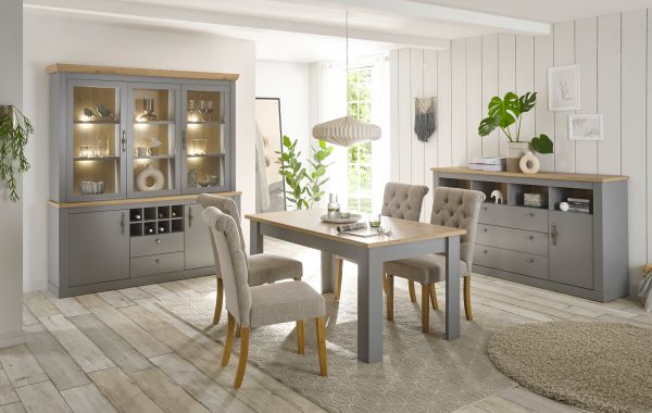 Kommode Rideau in grau und Artisan Eiche Landhaus Highboard 68 x 142 cm