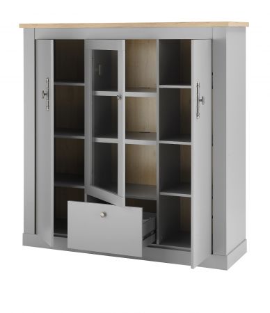 Highboard Rideau in grau und Artisan Eiche Landhaus Vitrine 138 x 142 cm