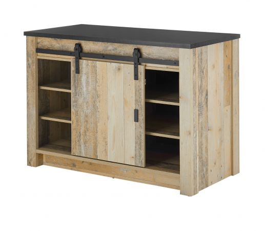 K�chenschrank Stove in Used Wood hell und anthrazit K�che Unterschrank f�r Sp�le oder Kochfeld 133 x 93 cm