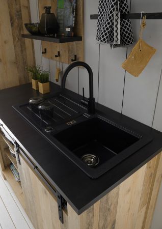 K�chenschrank Stove in Used Wood hell und anthrazit K�che Unterschrank f�r Sp�le oder Kochfeld 161 x 93 cm