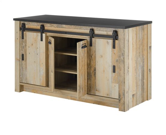 K�chenschrank Stove in Used Wood hell und anthrazit K�che Unterschrank f�r Sp�le oder Kochfeld 161 x 93 cm