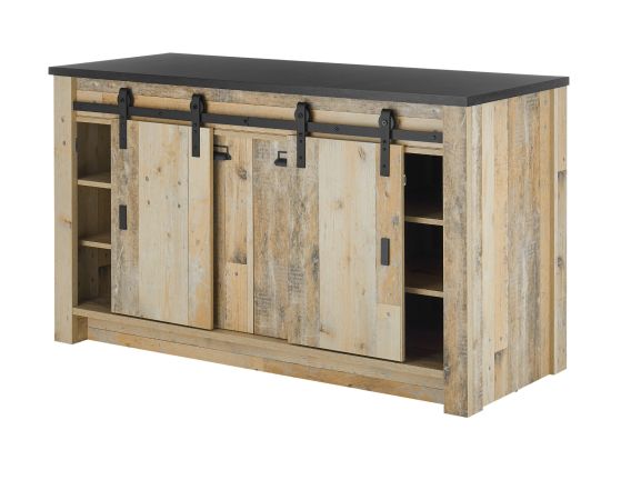 K�chenschrank Stove in Used Wood hell und anthrazit K�che Unterschrank f�r Sp�le oder Kochfeld 161 x 93 cm